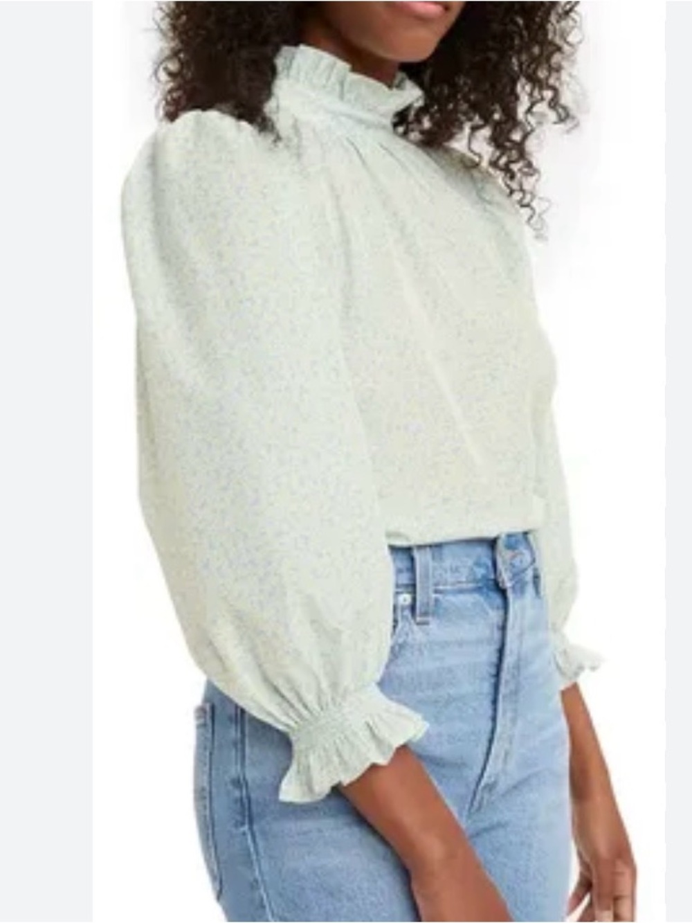 Levi's Mint Green Ruffle High-Neck Puff Sleeve Blouse - Women